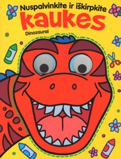 Nuspalvinkite ir iškirpkite kaukes. Dinozaurai